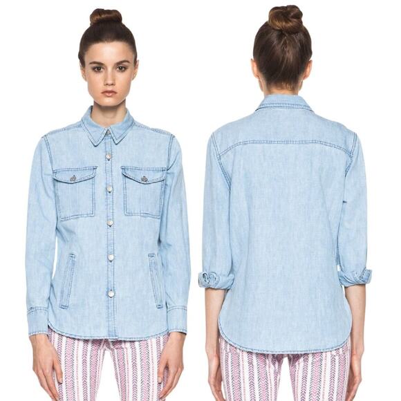 Isabel Marant Etoile Paul Batik Indigo Chambray Button Up Shirt Blue Size Medium - Picture 1 of 13